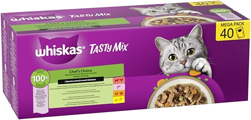 WHISKAS TASTY MIX Nassfutter in Sauce für Katzen 40 x 85g Chef’s Choice