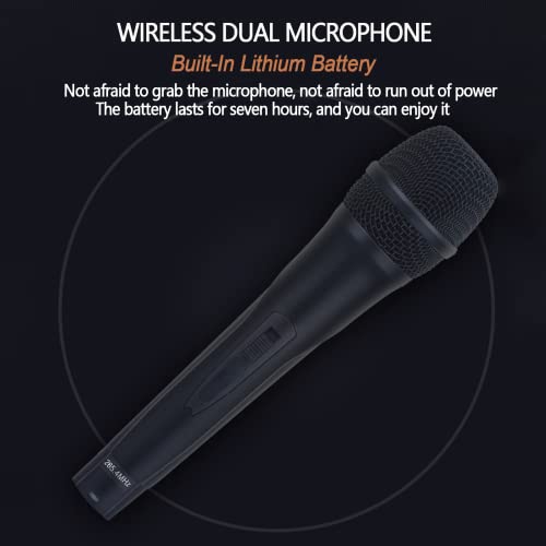 Máquina de karaokê com dois microfones sem fio, máquina de karaokê Wi-Fi com dois microfones, mini c