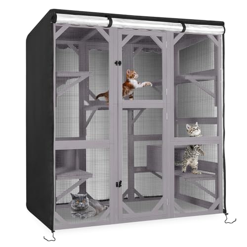 Bâche niche pour chat imperméable housse de protection extérieure Kingling noir - 2