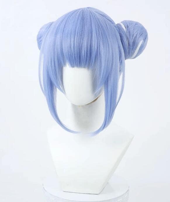 コスプレウィッグ 兎田ぺこら ブルー ホワイト グラデーション 耐熱 ウィッグ かつら wig (D)