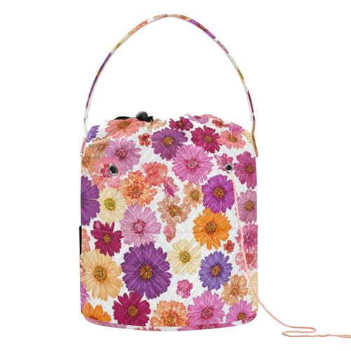 Image of Tatenale Crochet Bag Yarn Bag Knitting Project Bag with Pockets and Handle Portable Yarn Storage Organizer Tangle Free 8.3x11 InchRed Purple Yellow Daisy06