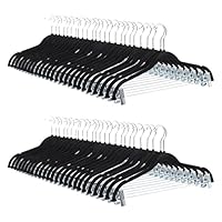 Amazon Basics Velvet, Non-Slip Skirt Clothes Hangers with Clips, Organize Pants and Skirts, Black/Silver, Pack of 50