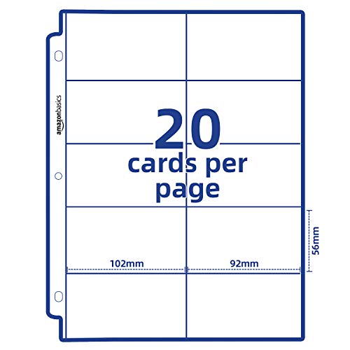 Image of Amazon Basics Plastic Business Card Organizer Sleeves for 3-Ring Binder, Transparent Card Holder, 8.5 x 11 inches, 25-Pack