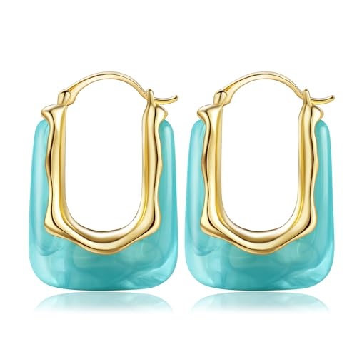 Resin Huggie Hoop Earrings Chunky Statement Vintage Earrings Cute Summer Acrylic Drop Earring Unique Trendy Jewelry Gifts for Women(Blue)