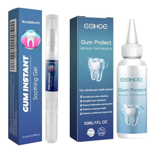 2Pcs Zahnfleischrückgang Teeth Repair Gel + Gum Toothpaste, Zahnfleisch Therapie Gel für Entzündung, Frischer Atem, Zahnfleischschutz und Mund Pflege