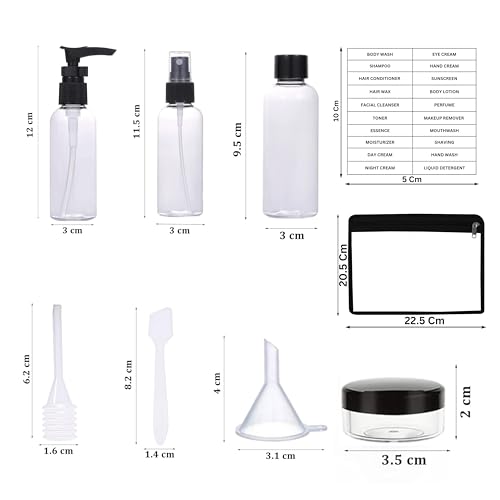 Image of 11-Pcs Leak Proof Portable Toiletry Empty Sprayers Bottle Containers Set | Cosmetic Toiletries Travel Pouch Refillable Spray Bottles Kit for Lotion Body Wash (Black)
