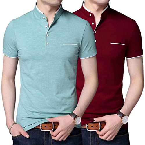 Image of Pixie Fashion Stylish and Handsome Mandarin Collar Half Sleeve T Shirt for Men Combo (Pack of 2)