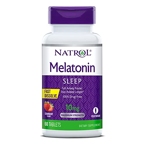 Natrol Melatonin Fast Dissolve Tablets, Helps You Fall Asleep Faster, Stay Asleep Longer, Easy To Take, Dissolve In Mouth, Strengthen Immune System, Maximum Strength, Strawberry Flavor, 10Mg, 60 Count #TOP28