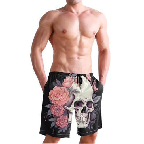 Skull Gothic Pink Flower Mens Swim Trunks Quick Dry Beach Shorts with Pocket S 202a58564