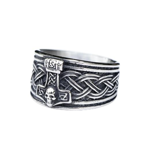 LAYCHEN Nuovo Amuleto Vichingo Nordic Mjolnir Martello Di Thor E Anello Con Teschio Per Uomo Donna Uomo Anel Regalo Vintage