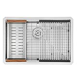 Ancona AN-3371 Undermount 28” Single Bowl Workstation Kitchen Sink with Accessories in Satin Stainle