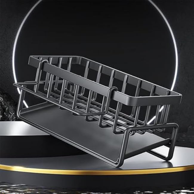 Sponge Holder for Kitchen Sink with Auto Draining Tray sink caddy Rustproof Stainless Steel kitchen sink organizer Self Drain Dish Soap Sponge Caddy for Counter