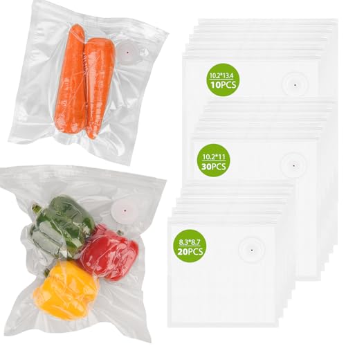 60PCS ATOSUN Vacuum Sealer Bags for Food, upgraded Air Valve, BPA -Free Vacuum Sealing Food Storage Bags, Reusable Sous Vide Vacuum Zipper Bags (10 large+30 middle+20 small size)