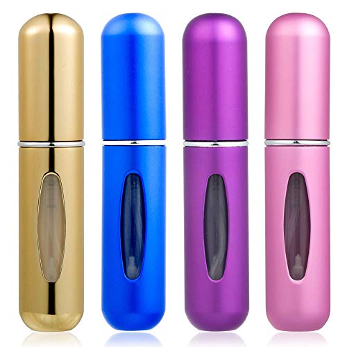 Preisvergleich Produktbild Parfümzerstäuber 5ml Nachfüllbar Parfüm Zerstäuber, Aluminium Mini Taschenzerstäuber Sprühflasche, 4 Stück Mini Reisen Portable Leer Parfüm Zerstäuber, für Flugreisen oder Nacht heraus