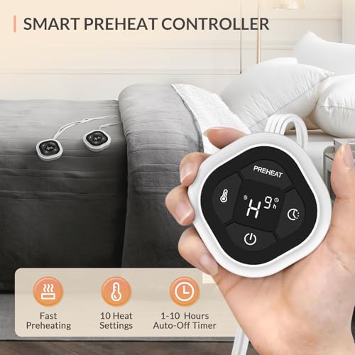 Image of HOMLYNS LuxeHeat Heated Blanket Electric Blanket Queen Size, Soft Flannel Sherpa Heating Blanket with 10 Heat Settings, 1-10 hrs Timer Auto Shut Off (84x90 inches, Grey), Only for 120V Voltage Use