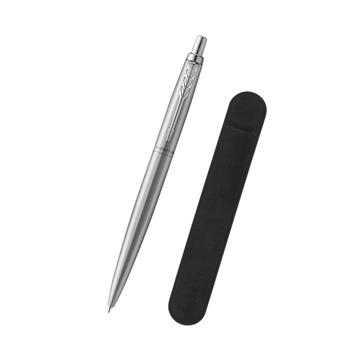 Parker Jotter XL Ballpoint Pen,Monochrome, Core Stainless Steel, Blue Ink, Blister Pack + Velvet Case Gift