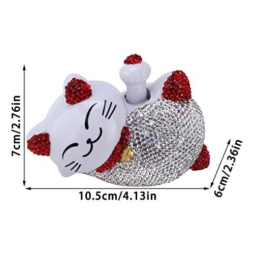 Kuuleyn Fortune Lucky Cat Car Interior Decoration,Lucky Cat Figurine,Bling Rhinestone Universal Center Console Dashboard Ornament Figurine Vehicle Room Decor(RED)
