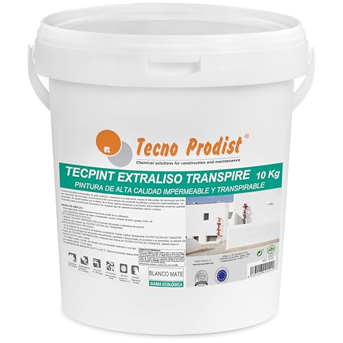 Tecno Prodist - TECPINT EXTRALISO TRANSPIRE (10 Kg) Pintura ecológica, transpirable, impermeable exterior e interior al agua, acabado extraliso, Fácil Aplicación - Sin olor (BLANCO)