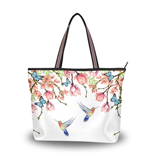 Qmxo Summer Floral Hummingbird Butterfly Handbags And Purse For Women Tote Bag Large Capacity Top Handle Shopper Shoulder Bag #TOP10