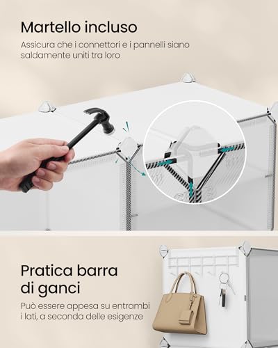 SONGMICS Scarpiera, Scaffale Modulare a 10 Scomparti per 40 Paia di Scarpe da Ingresso, con Sportelli, Telaio in Acciaio e Ripiani in Plastica, Camera da Letto, Bianco e Trasparente LPC035W01 - Immagine 5
