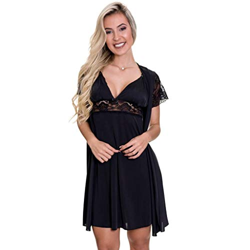 Robe Preto em Liganete e Renda - ES207