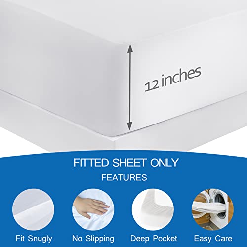 Twin Fitted Sheet Soft Twin Size Fitted Sheets Up To 12 Inches Deep Procket, Single Size Bed Mattress Sheets Stretchable And Breathable Jersey Knit Cover, Bottom Sheet Only, White #TOP2
