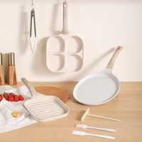 Kundita 7-Piece Granite Cookware Set, Premium Non-Stick Kitchen Collection with 8" Grill Pan, 4-Cup Egg Maker, Crepe Griddle and 4 Cooking Utensils - PFOA-Free for All Stovetops