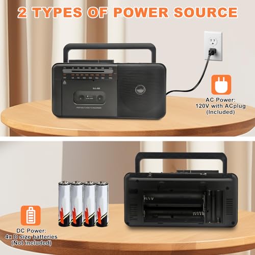 CTDZLED Cassette Player Bluetooth Boombox, Tape Recorder AM/FM/SW Radio Stereo Tape Player/Recorder with Big Speaker and Earphone Jack, USB/TF/MP3 Tape Player AC Powered or Battery Operated - Image 4