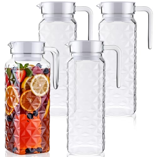 Didaey 4 Pcs 37 oz Plastic Pitcher with Lid Spout, Clear Jug, Diamond
