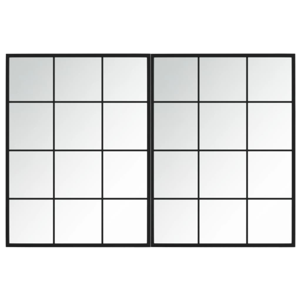 vidaXL Wall Mirror 2 pcs, Bathroom Mirror with Mounting Hooks, Hallway Mirror for Bedroom Living Room, Vanity Mirror, Modern Style, Black Metal