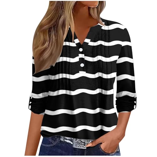 Camisas femininas com gola V e manga 3/4, elegante, casual, solta, negócios, outono, moderna, plissa