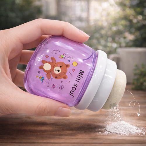 Image of Baby Powder Puff with Container Soft Feather Sponge Powder Applicator for Newborn & Infant Transparent Refillable Case Mess-Free, Leak-Proof, Baby-Safe Powder Puff for Kids Purple