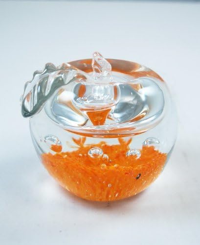 M Design Art Handcraft PW-648 - Parte inferior transparente de color naranja con halo y pisapapeles de manzana transparente