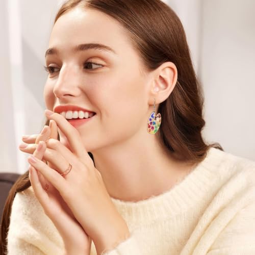 OATIPHO 1 Paire Coloré Peinture Boucles D'Oreilles Asymétriques Bois – vue 9
