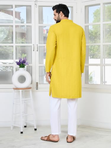 Image of See Designs Men's Full Sleeve Mandarin Collar Sequins Embroidered Straight Long Kurta - Festive Collection