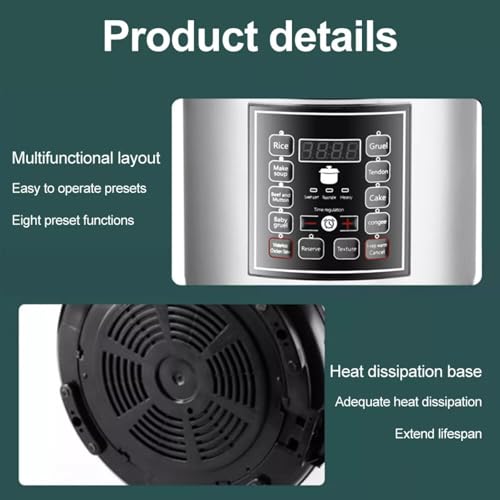 Multifunctional Electric Pressure Cooker with 8 Preset Programs, 24H Reservation & Keep Warm, Food-Grade Aluminum Inner Pot for Rice, Soup, Meat, Cake (Stainless Steel) - Image 6