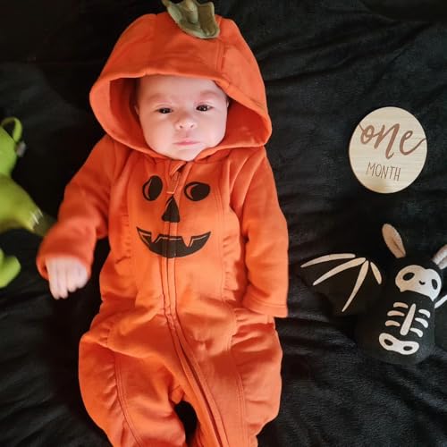 My First Halloween Baby Boy Outfit Toddler Pumpkin Hoodie Long Sleeve Zip Up Jumpsuit One Piece Romper Fall Winter2
