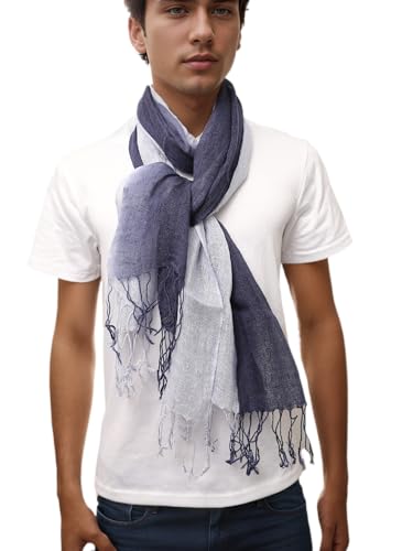 Prettystern Foulard à franges en batik tie-dye bleu dégradé Femme Homme 100% Lin printemps été...