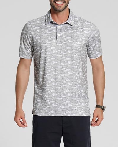 Image of Golf Shirts for Men - Dry Fit Moisture Wicking Short Sleeve Performance Sport Casual Striped Collared Mens Polo Shirt
