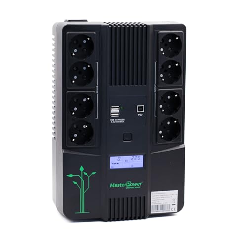 U-Power UPS 850VA SAI – Sistema de Alimentación Ininterrumpida, 480W, Pantalla LCD, 8 Enchufes Schuko, USB, RJ45, Protección Eléctrica para PC y Red