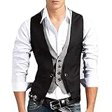 [SGL Collection] ベスト メンズ ジレ ベスト/ジレ デザイン カジュアル レイヤード チェック 4ボタン スリムフィット ソフト 3B 4B 5B ウエストライン ウェストライン カットソー 黒 男 ファッション おしゃれ きれいめ キレイめ サロン系 学生 ビジネス フォーマル ドレスアップ コーディネート (M, ブラック 黒)