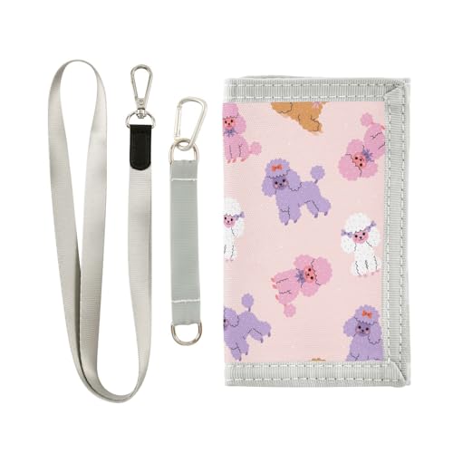 JHKKU Cute Poodle Dogs Kids Wallet for Boys Girls, Teen Canvas Trifold Purse with Zipper Coin Pocket