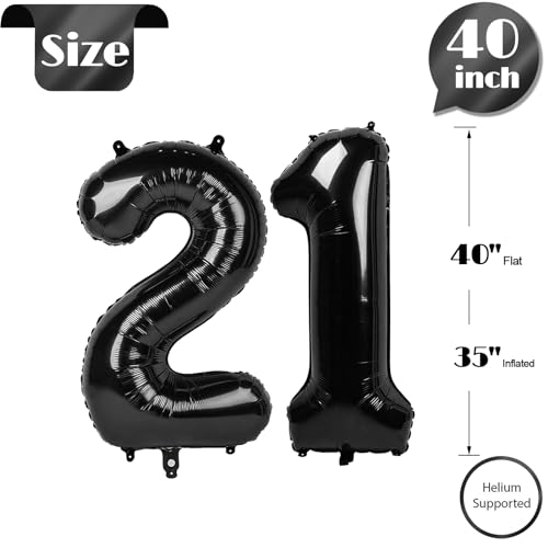 Image of Black Number 21 Balloon 40 Inch, 21st Birthday Party Decorations, Giant 21 Foil Balloon for Party Supplies