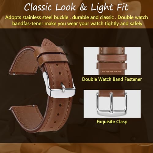 CeiBand 22mm 20mm Leather Strap, Soft and Comfortable Real Leather Bracelet - Image 3