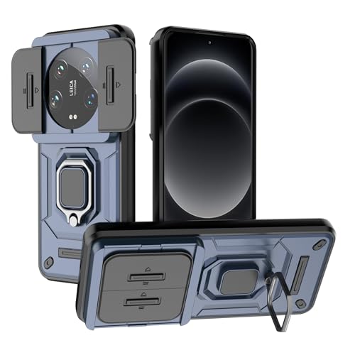 Image of Thermoplastic Polyurethane Camshield Pro Case With Slide Camera Protection And Ring Stand Bumper Back Case Cover For Xiaomi Mi 14 Ultra 5G (Blue)