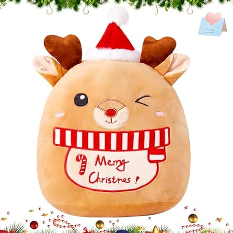 Athoinsu Christmas Elk Soft Plush Pillow 14 Inches Xmas Reindeer Plush Pillow for Toddler Kids Boys Girls Party Home Decorations Cover