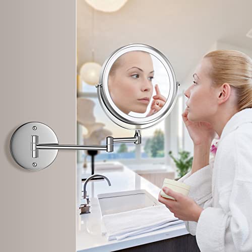 Rocollos 8" 10X Magnifying Makeup Mirror, Easy Install, 4000mAh Wall Mounted Cordless Lighted Vanity Mirror, Space Saving for Bathroom, 3 Color Dimmable LED Mirror, 360° Swivel （Chrome） by Rocollos - Image 8