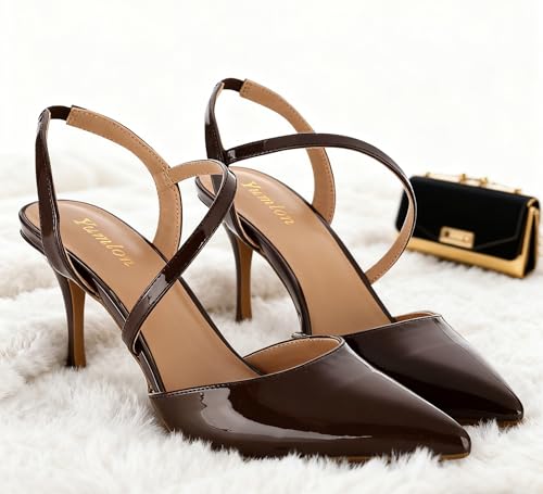 Closed Toe Slingback Heels Wedding High Stiletto Heel for Women 3.3 Inch Ankle Strap Pointed Toe Pumps Prom Dress Bride Shoes for Dinner Party Sexy - Image 4