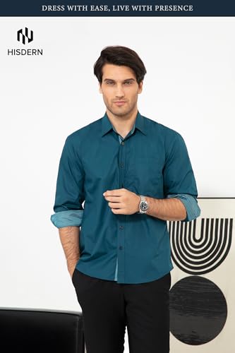 Image of HISDERN Mens Business Dress Shirts Long Sleeve Casual Button Down Shirt Formal Inner Collar Contrast Shirt for Men Wedding