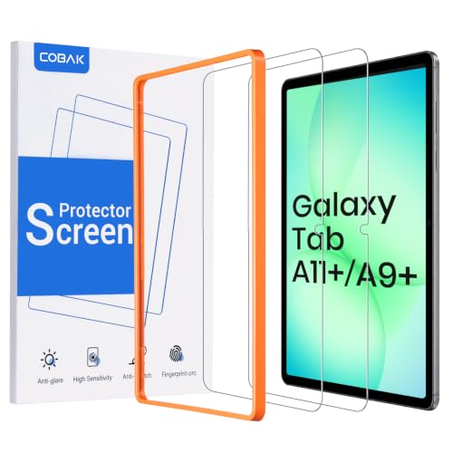 Image of CoBak 2-Pack Tempered Glass Screen Protector for Samsung Galaxy Tab A11 Plus (A11+) 2025 / Tab A9 Plus (A9+) 2023 11-inch, Installation Frame, 9H Hardness, Anti-Scratch